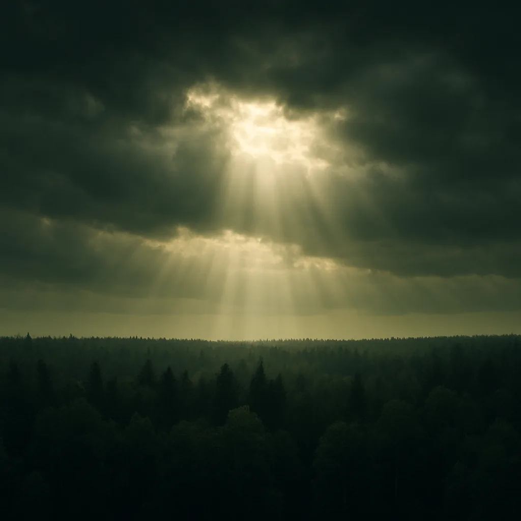 Forest horizon with sunlight breaking through — representing principled conduct and transparency